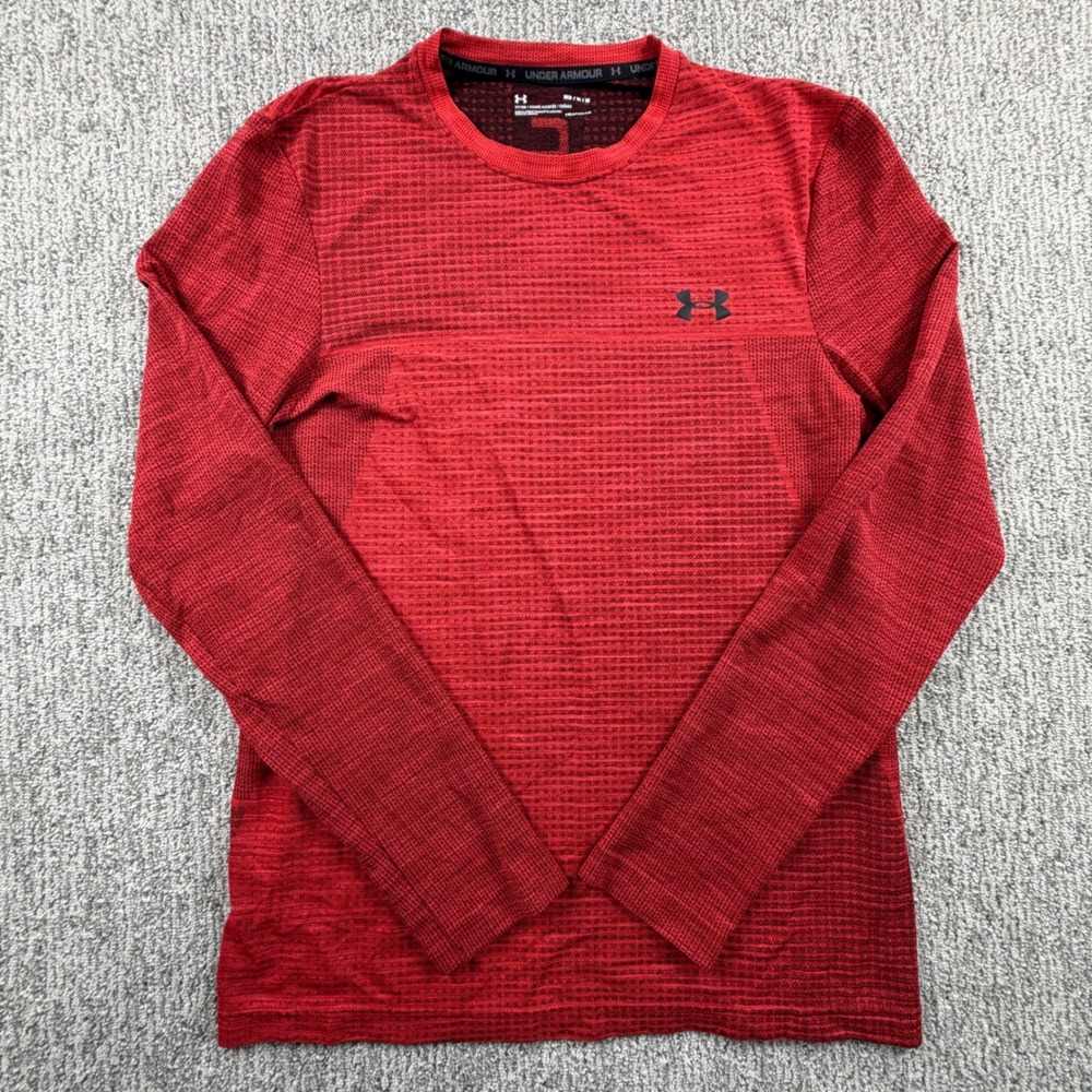 Under Armour Shirt Mens Medium Red HeatGear Fitted Long Sleeve Athletic Tee